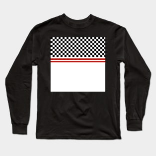 Black and White Racer Stripe Checkerboard Long Sleeve T-Shirt